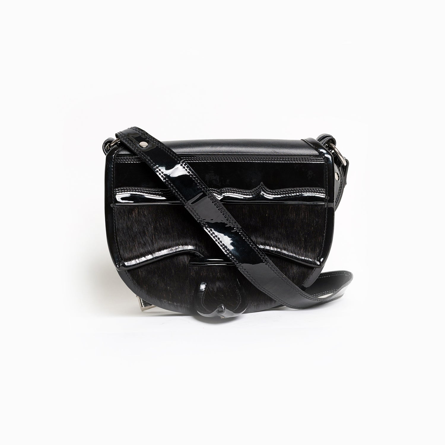 La Dama Crossbody Leather Cowhide Bag, Black