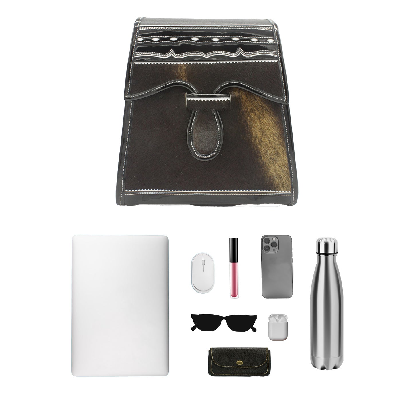 El Morral, Leather Cowhide Backpack, Dark Brown