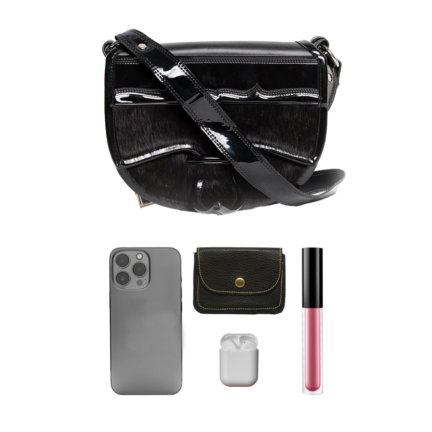 La Dama Crossbody Leather Cowhide Bag, Black