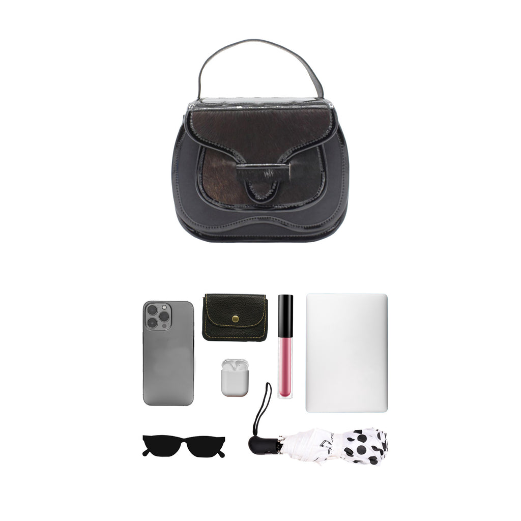 El Carriel Moderno Top Handle Crossbody Leather Cowhide Bag, Black