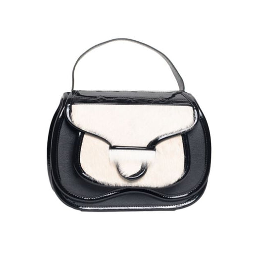 El Carriel Moderno Top Handle Crossbody Leather Cowhide Bag, Black & White