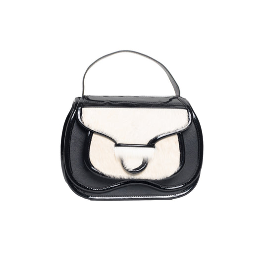 El Carriel Moderno Top Handle Crossbody Leather Cowhide Bag, Black & White