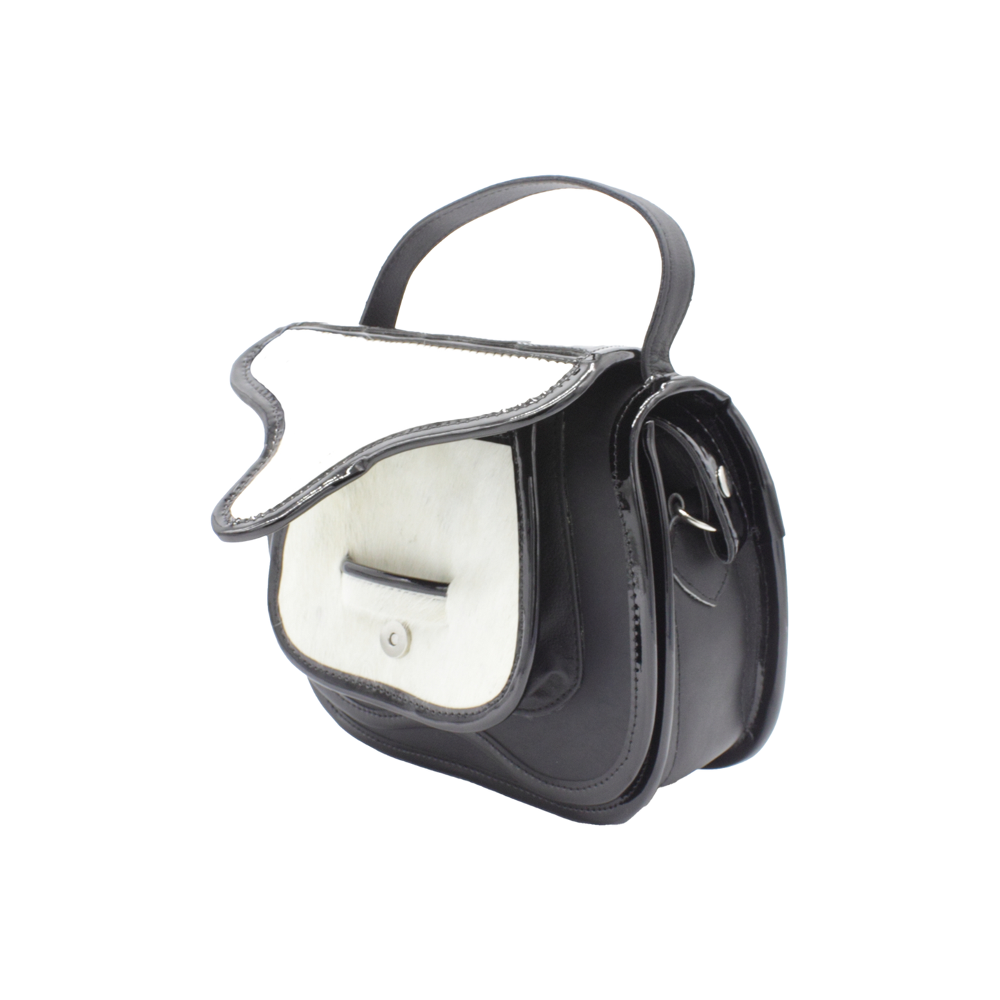 El Carriel Moderno Top Handle Crossbody Leather Cowhide Bag, Black & White