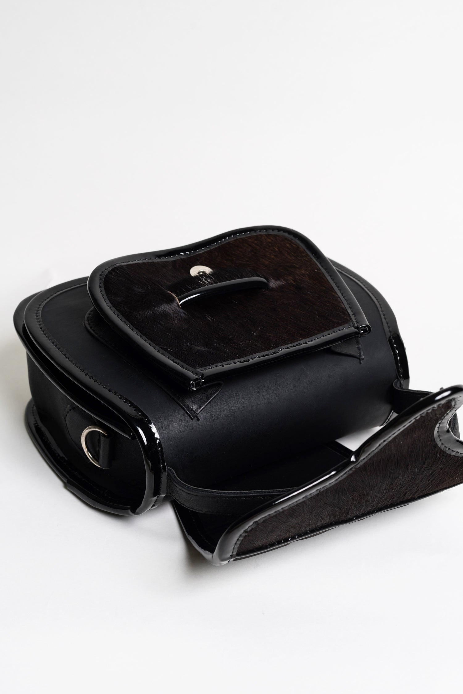 calf hair luxury handmade handbag top handle interior